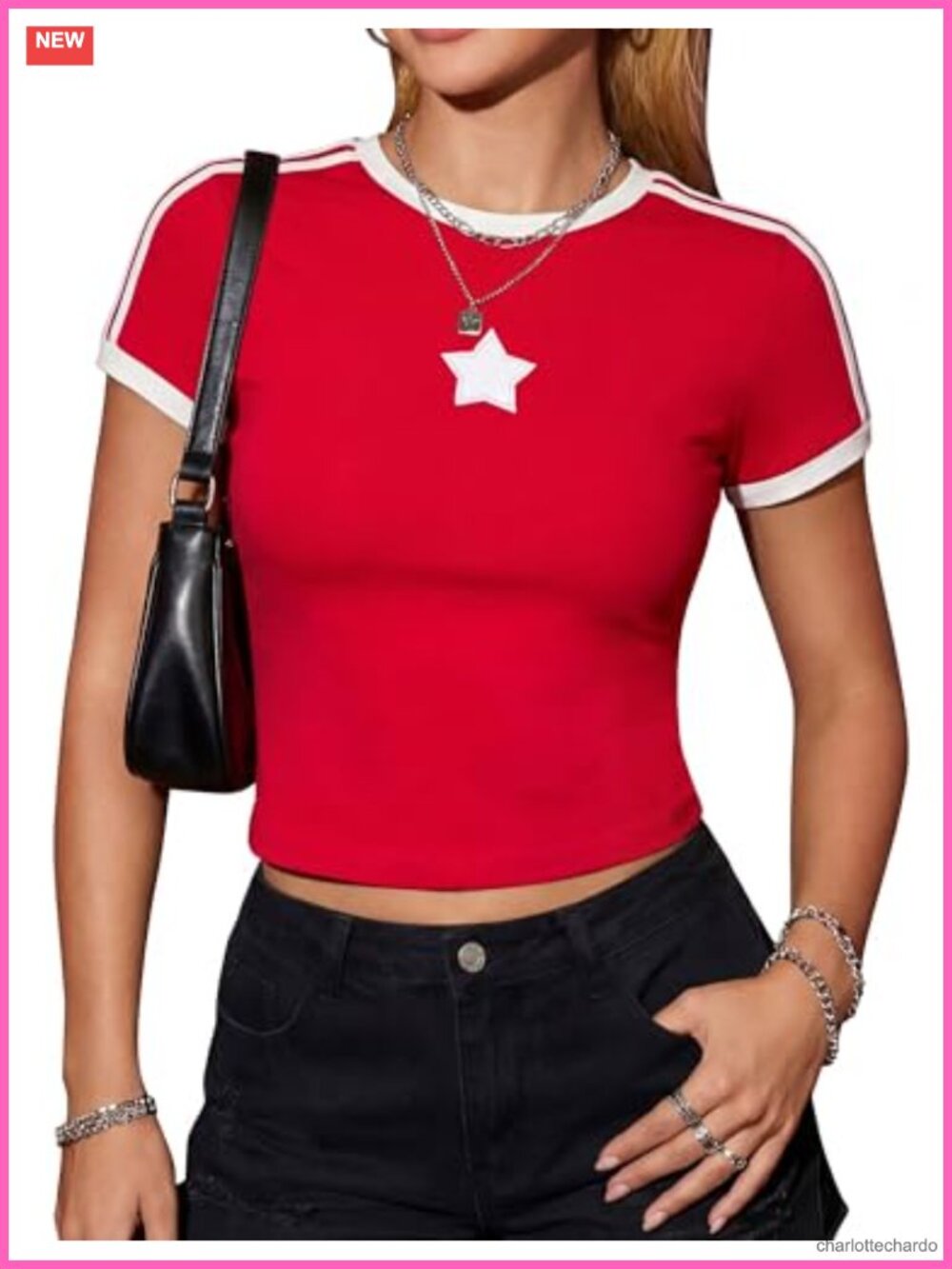 Y2K Star Patch Crop Top Slim Fit Short Sleeve Gym Shirt